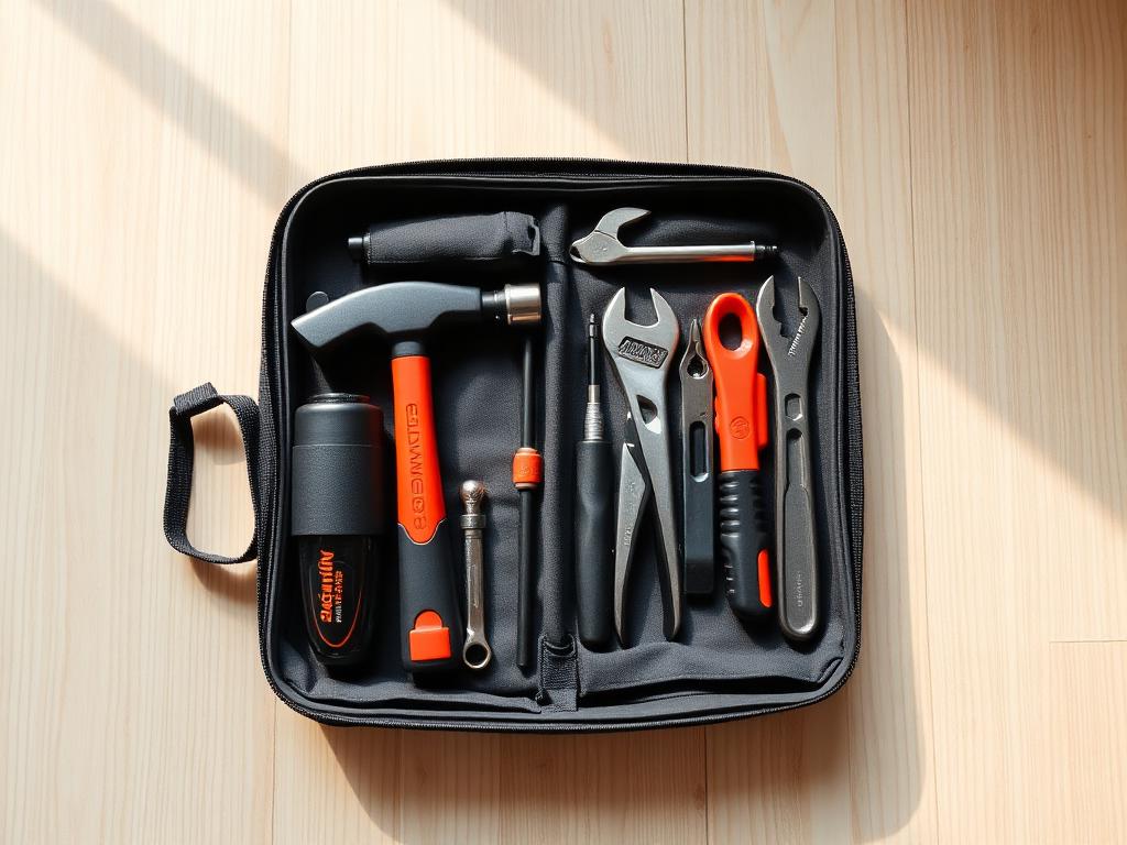 Compact basic tool kit in an open carrying case