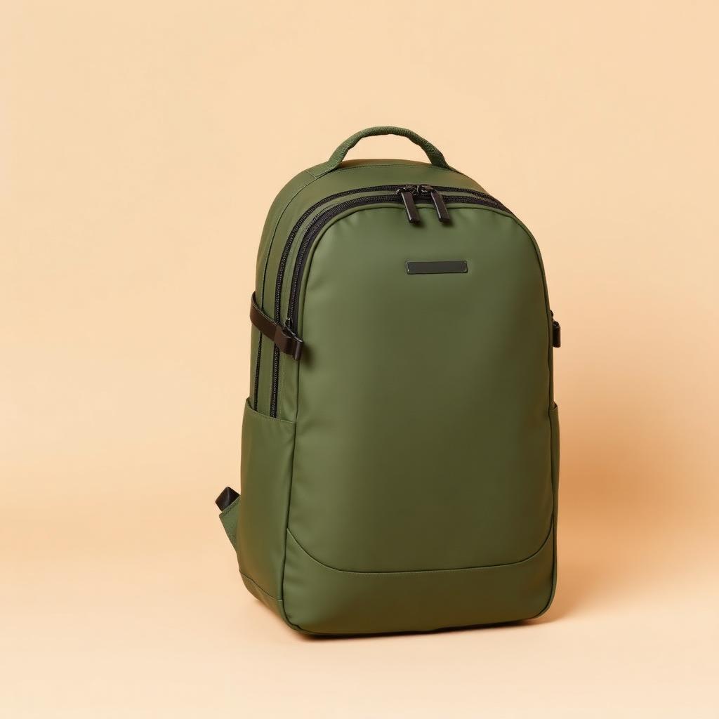 Olive green carry-on travel backpack with clean minimalist design