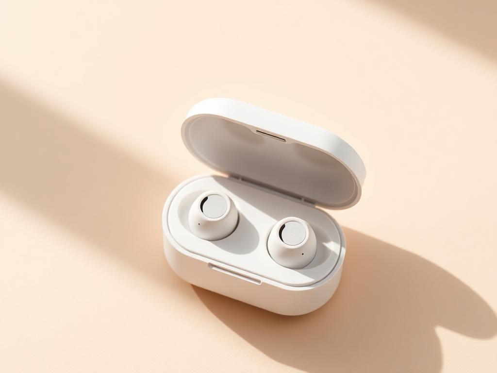 White wireless noise-cancelling earbuds in charging case