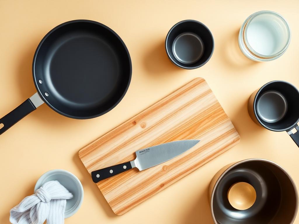 Starter kitchen bundle with skillet, knife and bowls