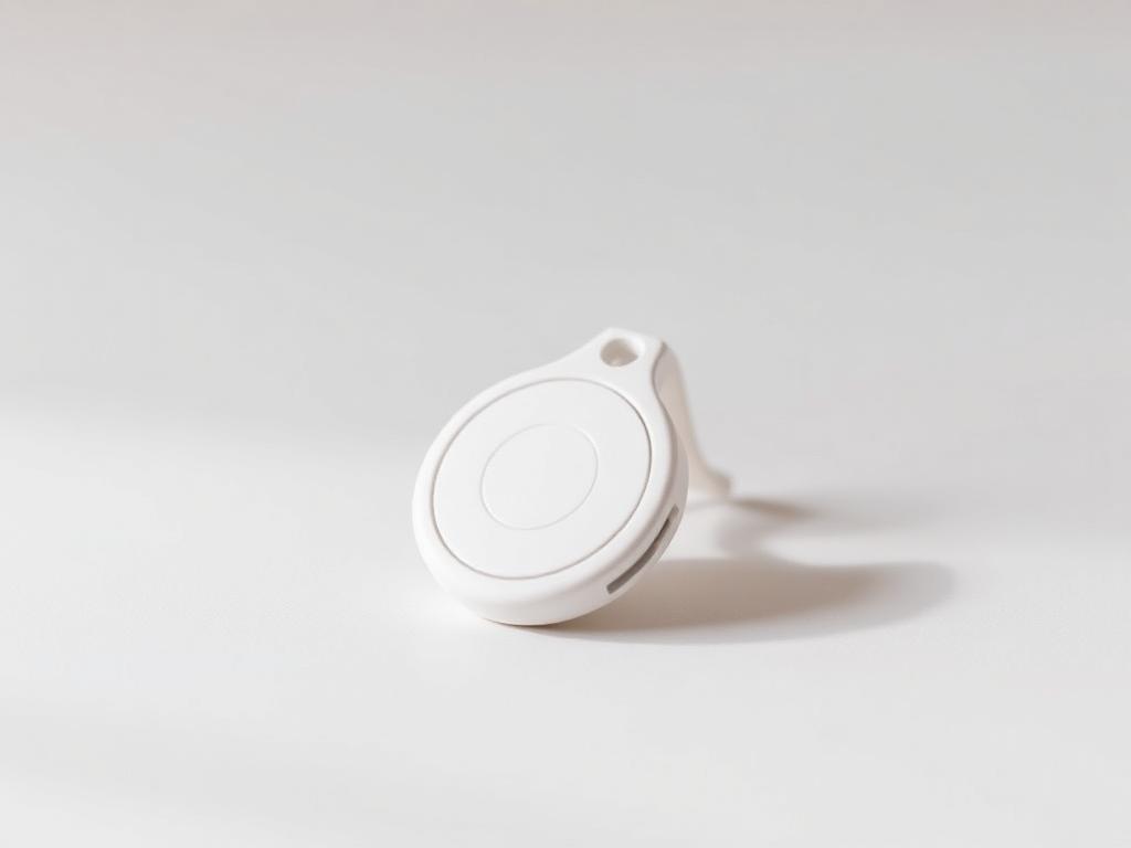 Small round white Bluetooth luggage tracker disc