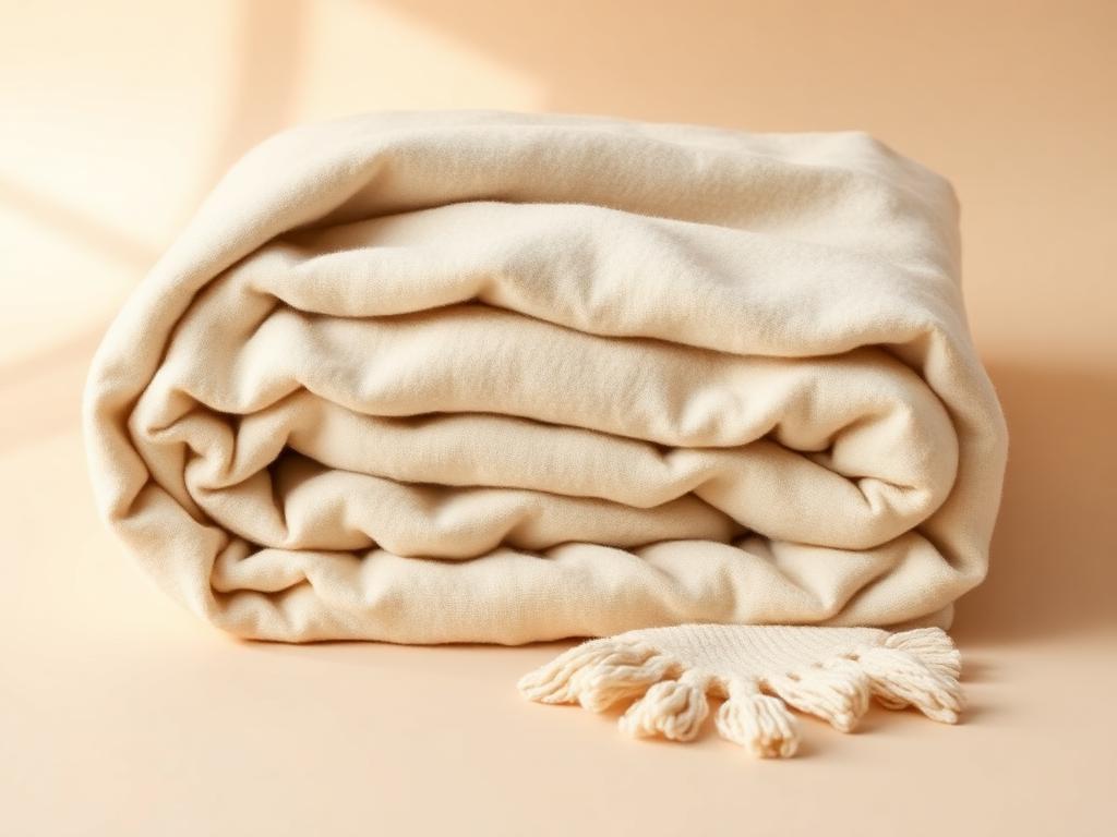 Folded cream throw blanket with fringe detail