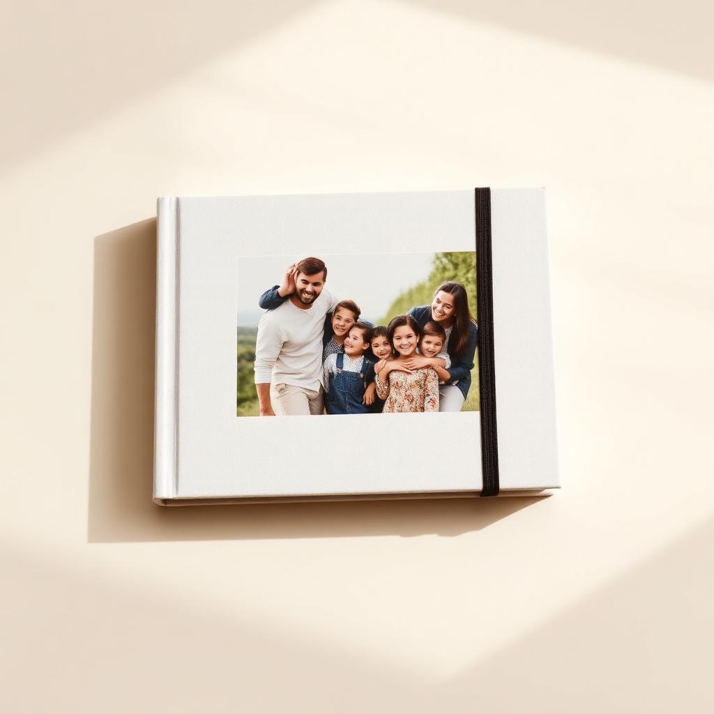 Beautiful hardcover photo book on a clean cream background