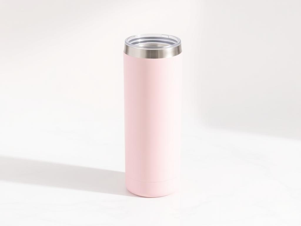 Soft pink insulated tumbler on a marble surface