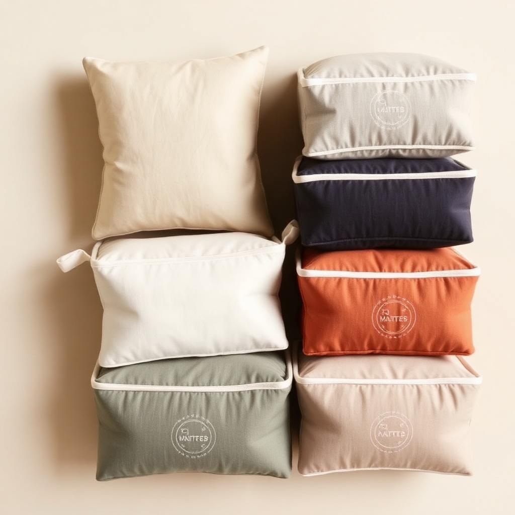 Set of fabric packing cubes in muted neutral colors