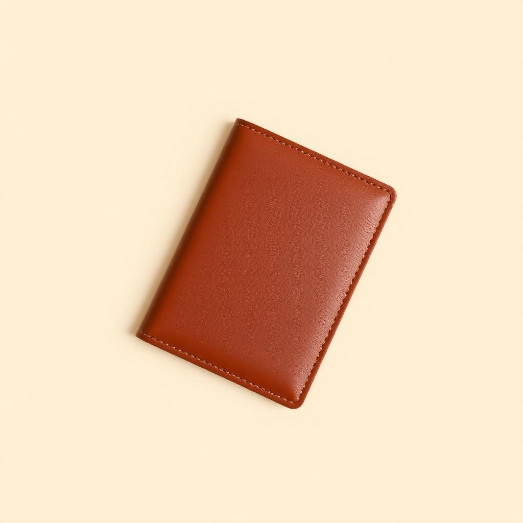 Tan leather RFID passport wallet on a soft background