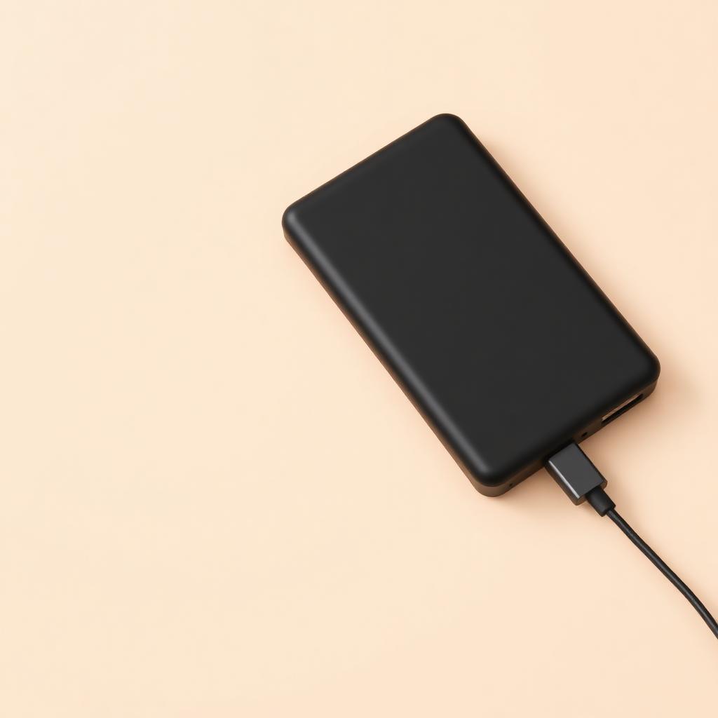 Slim matte black portable power bank with cable