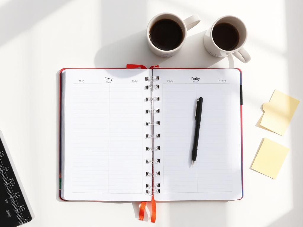 Daily planner with pen and desk accessories