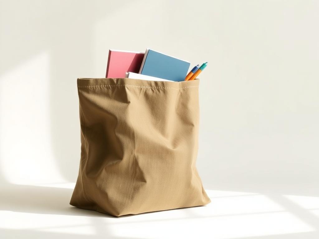 Sturdy tote bag with notebooks and pens